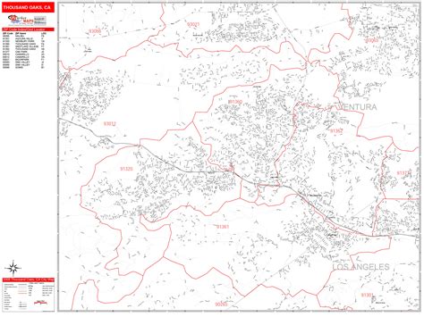 Thousand Oaks California Zip Code Wall Map (Red Line Style) by ...