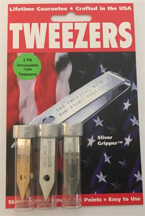 Uncle Bill's Sliver Gripper Precision Tweezers Stainless Steel Bottled ...