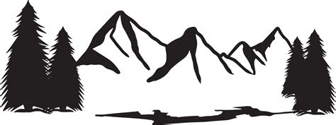 silhouette of mountain scenery with pine trees, black and white vector ...