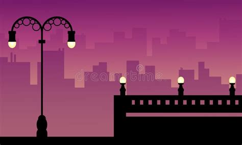 Beauty Landscape City with Street Lamp Stock Vector - Illustration of ...