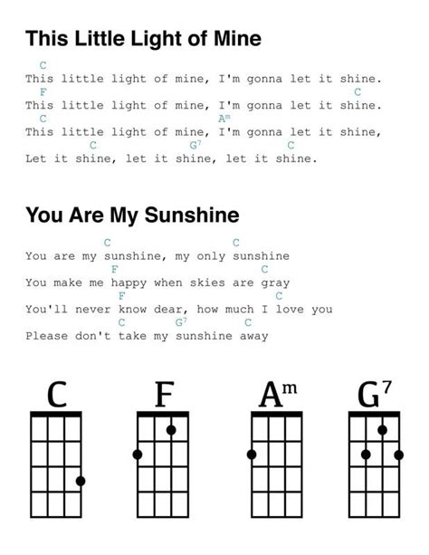 Ukulele simple chords Ukelele Chords Songs, Let It Shine, Elementary ...