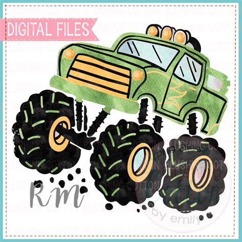 Green Monster Truck Watercolor PNG Artwork Digital File for - Etsy