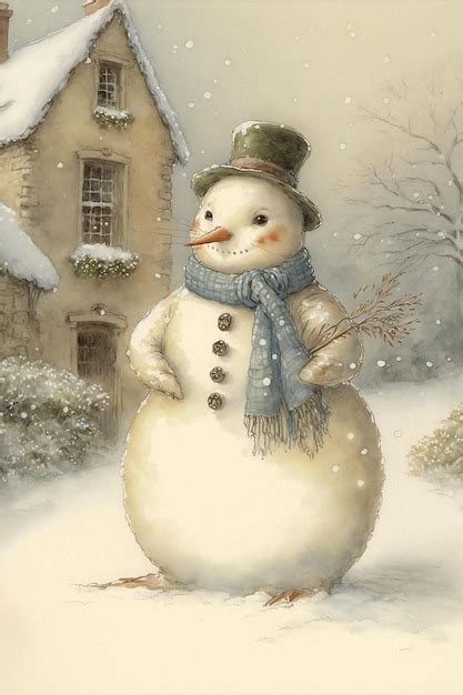 Premium AI Image | Christmas illustration of a snowman