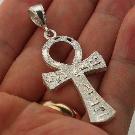 Italian .925 Sterling Silver ANKH CROSS Pendant 5mm Figaro Necklace S0 ...