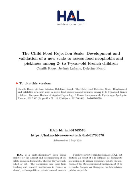 (PDF) The Child Food Rejection Scale: Development and validation of a ...