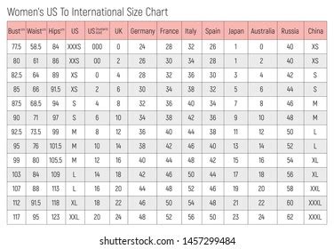 Womens Us International Size Chart Stock Vector (Royalty Free ...