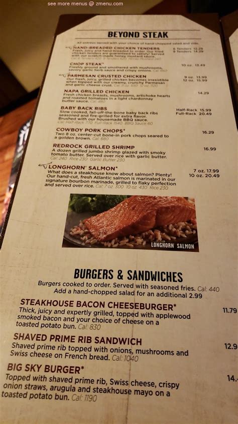 Longhorn Steakhouse Printable Menu