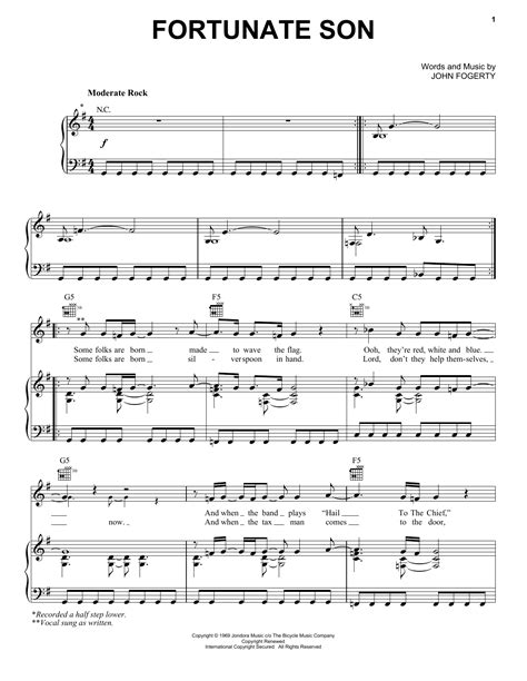 Creedence Clearwater Revival "Fortunate Son" Sheet Music Notes ...