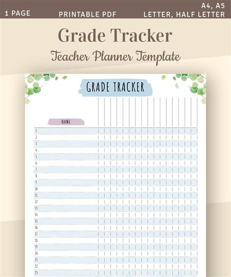 Printable Grade Tracker Template Teacher Grade Log Sheet - Etsy Singapore