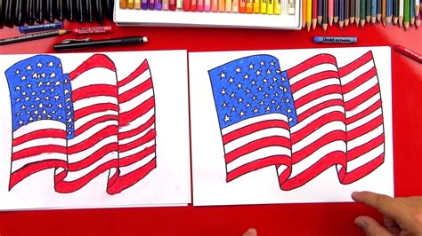 Waving American Flag Drawing at PaintingValley.com | Explore collection ...