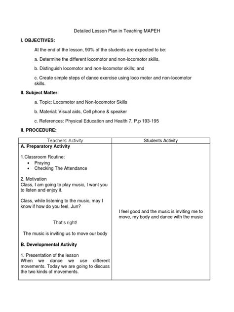 Detailed Lesson Plan In Mapeh Docx Detailed Lesson Plan In Mapeh ...