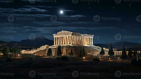 Night view of The Parthenon. Generative AI 32977111 Stock Photo at Vecteezy