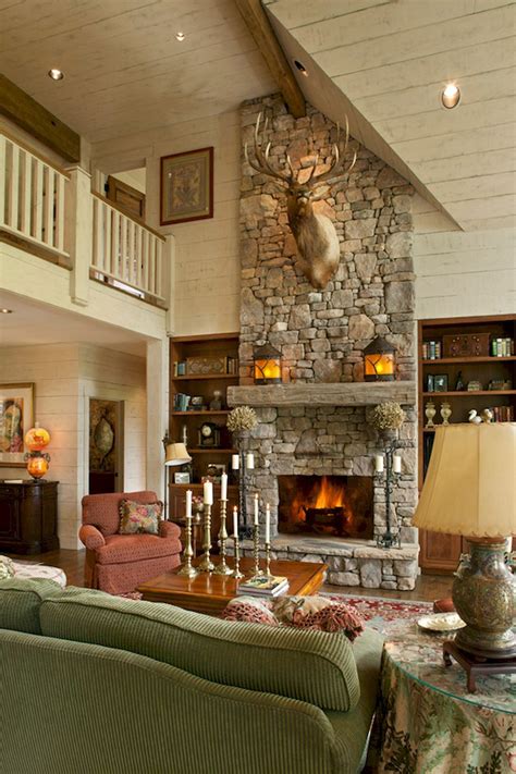 50+ Most Amazing Rustic fireplace Designs Ever | Vaulted ceiling living ...