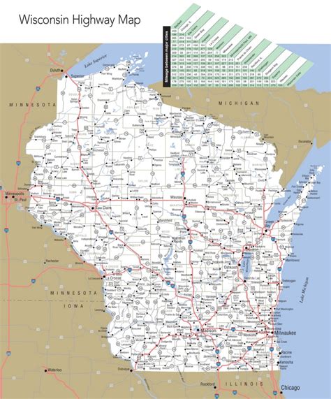 Large detailed map of Wisconsin with cities and towns