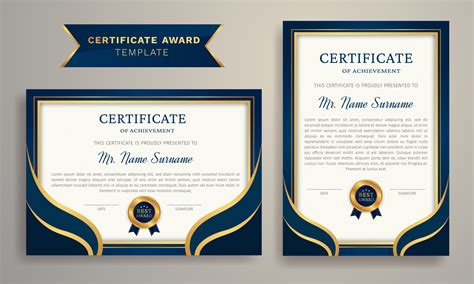 Blue and Golden Certificate Award Design Template. 15929256 Vector Art ...