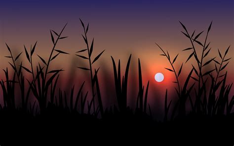 Beautiful Sunset Landscape with Silhouette of Grass 3700172 Vector Art ...