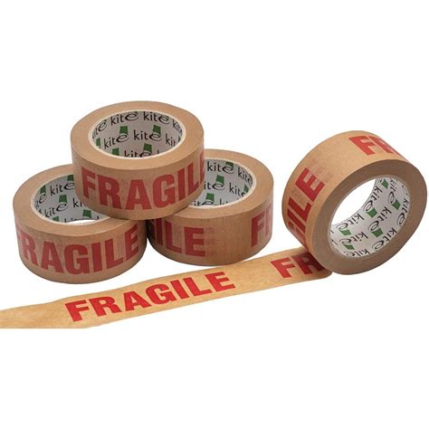 Strong FRAGILE Printed Kraft Paper Tape Rolls Self Adhesive Packaging ...