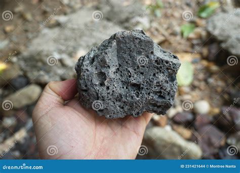 Basalt Igneous Rock in a Hand. Basalt is a Dark-colored, Fine-grained ...