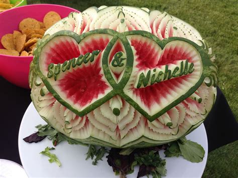 Bride & Grooms' names in a Watermelon Carving. Super festive! | Fruit ...