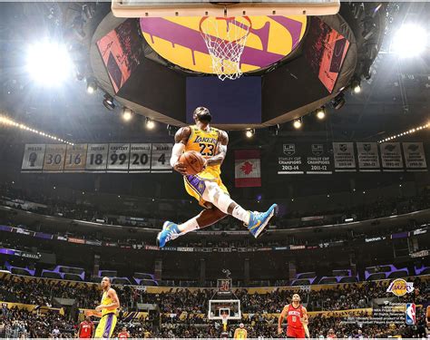 LeBron James Los Angeles Lakers Unsigned Dunk Against Houston Rockets ...