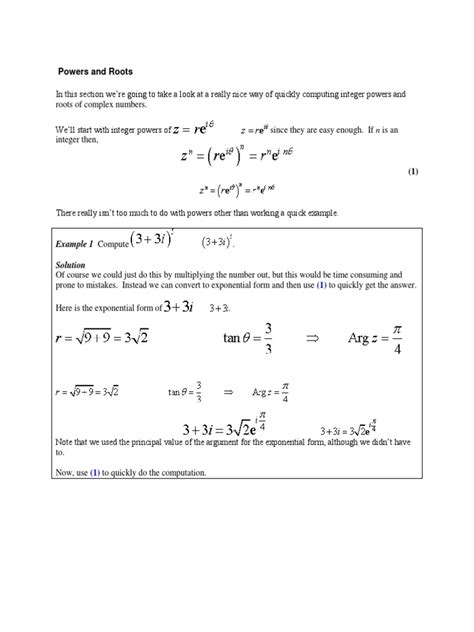 Powers and Roots: Example 1 Compute Solution | PDF | Complex Number ...