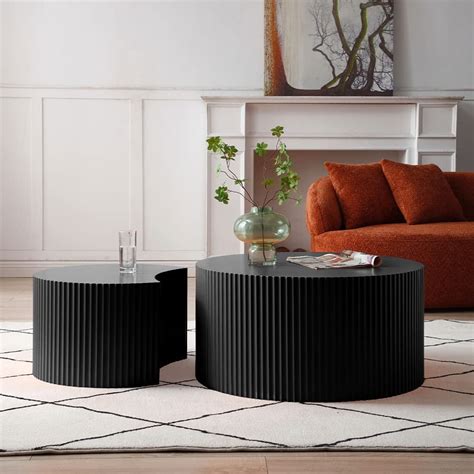 WILLIAMSPACE 2 Nesting Coffee Tables, Matte Black, Round Wooden, Modern ...