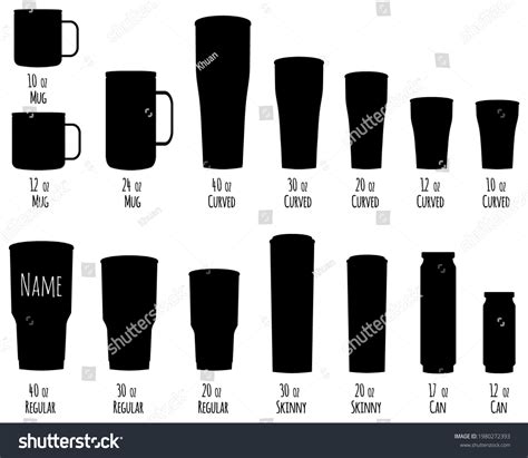 Tumbler Size Chart Template Set: ภาพประกอบสต็อก 1980272393 | Shutterstock