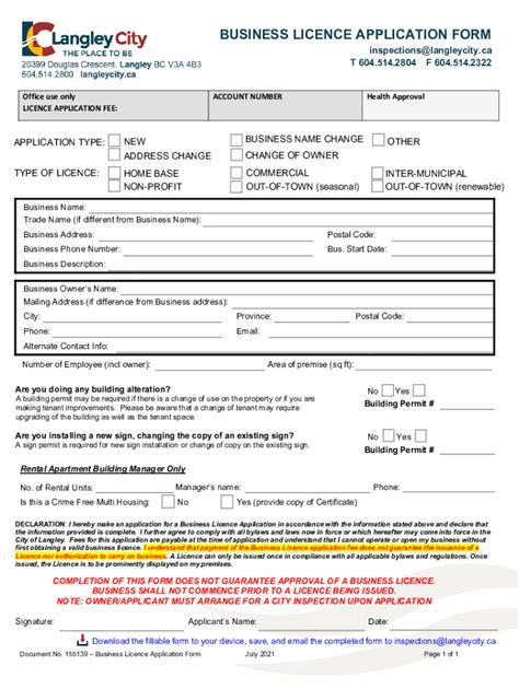 Fillable Online Business License Application Form - City of Langley Fax ...