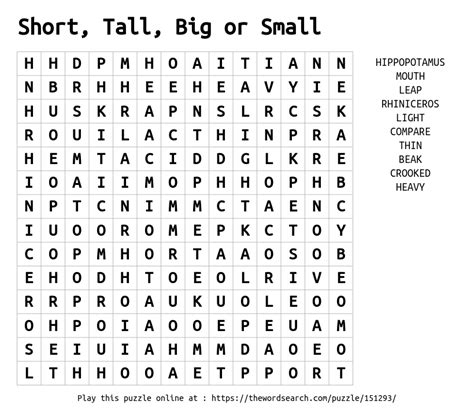 Download Word Search on Short, Tall, Big or Small