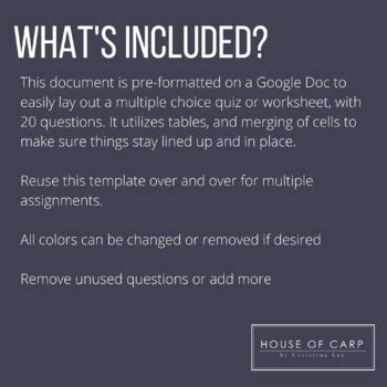 GOOGLE DOCS TEMPLATE: Multiple Choice Quiz Template by House of Carp