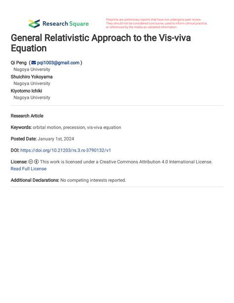 (PDF) General Relativistic Approach to the Vis-viva Equation