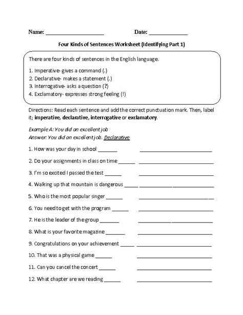 Sentences Worksheets | Types of Sentences