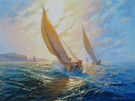 Sail Boat Painting by Alexander Shenderov Ocean Painting Large Sea ...