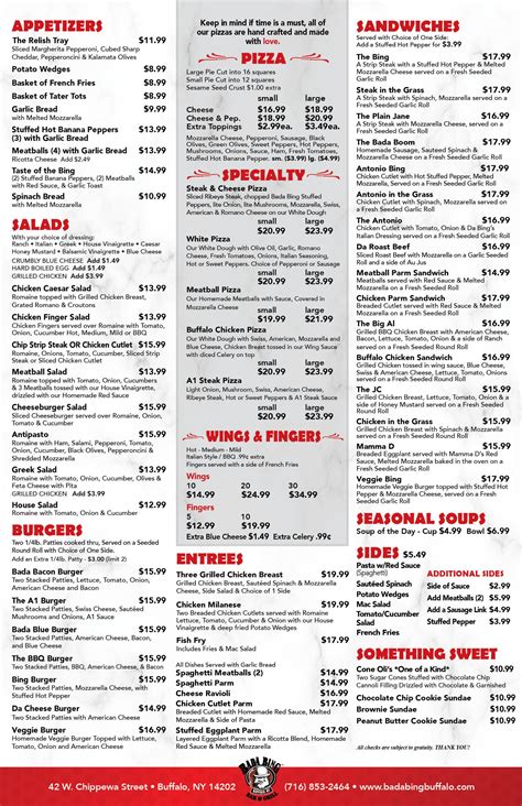 Menus - Bada Bing Bar & GrillBada Bing Bar & Grill