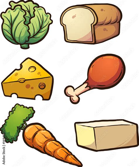 Cartoon food items. Vector clip art illustration with simple gradients ...