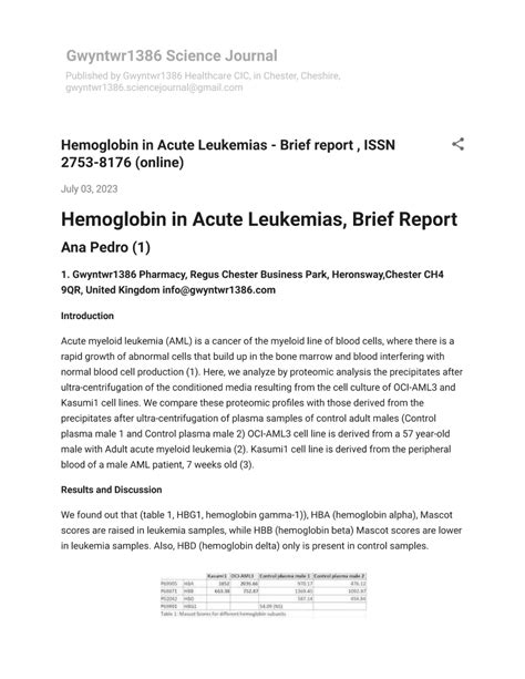 (PDF) Hemoglobin in Acute Leukemias