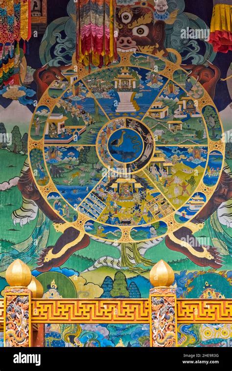 Buddhist painting of reincarnation wheel in Punakha Dzong, Punakha ...