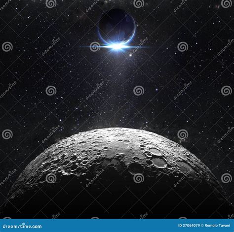 Moon Surface with View Sunrise of the Earth Stock Image - Image of ...