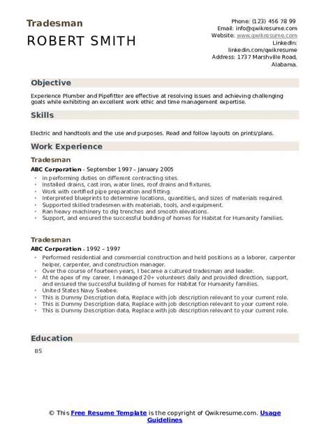 Tradesman Resume Template - Onbiostatistics Blog