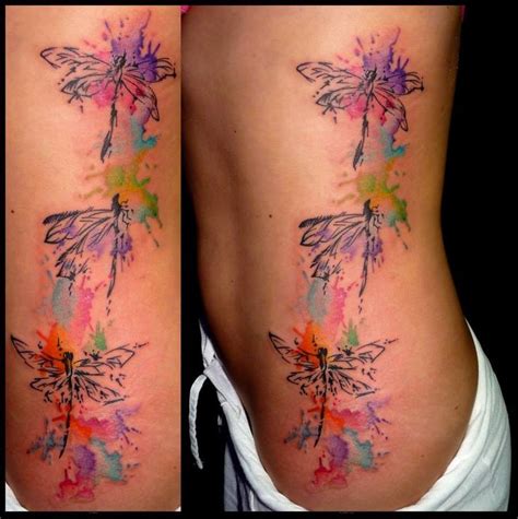 Watercolor side tattoo, dragonflies! | Skin color tattoos, Dragonfly ...