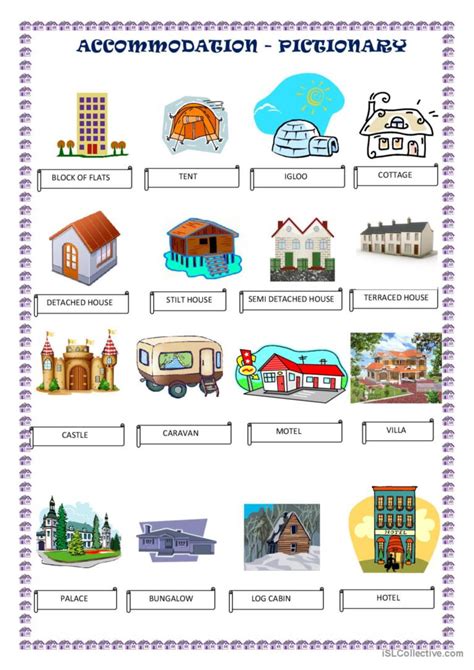 Accommodation Pictionary: English ESL worksheets pdf & doc