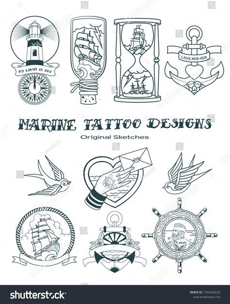 Marine Traditional Tattoo Designs Swallows Sailor Stock Vector (Royalty ...