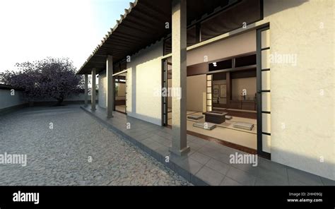 3D illustration samurai house exterior and interior Stock Photo - Alamy