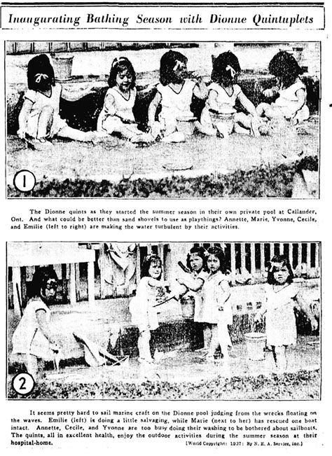 Inaugurating bathing season with Dionne Quintuplets.‬ ※7/31/1937 ...