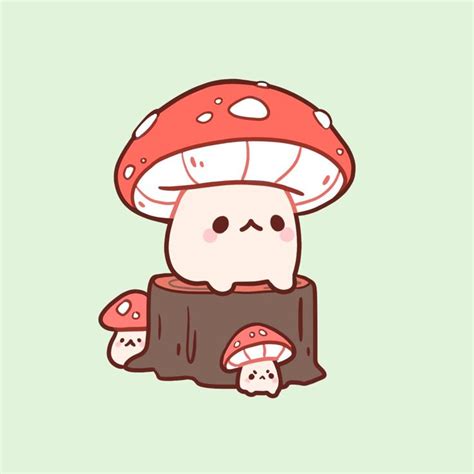 a mushroom sitting on top of a stump with eyes closed and mouth wide ...