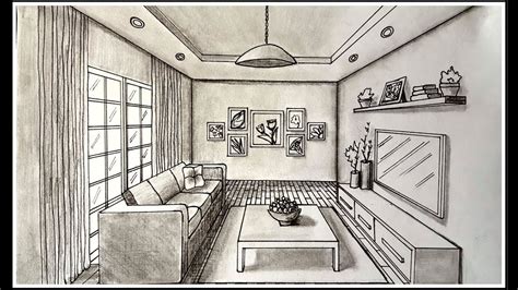 Drawing A Living Room In One Point Perspective Time-lapse - YouTube