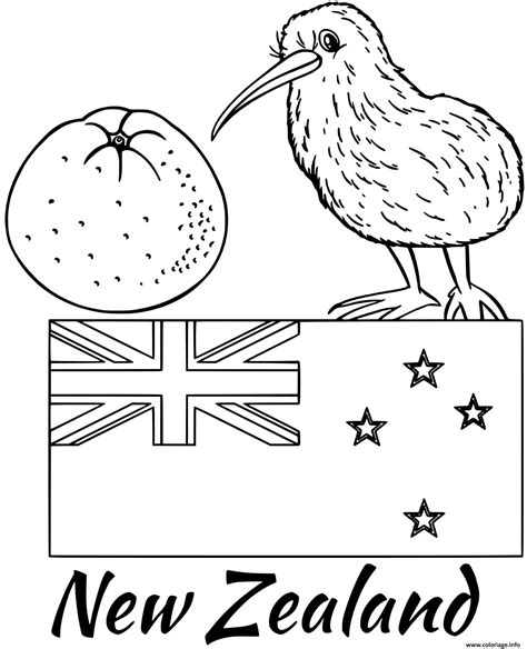 Coloriage Nouvelle Zellande Drapeau Kiwi Dessin Drapeau à imprimer