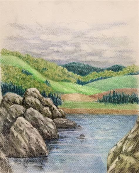 River Colored Pencil Drawing