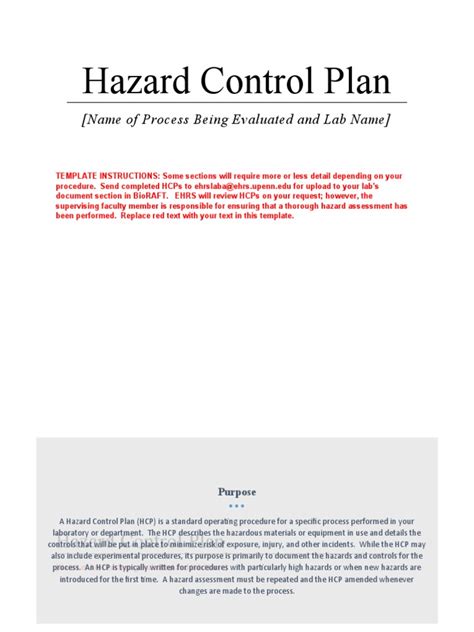 Hazard Control Plan Template 2020 | PDF | Hazards | Laboratories