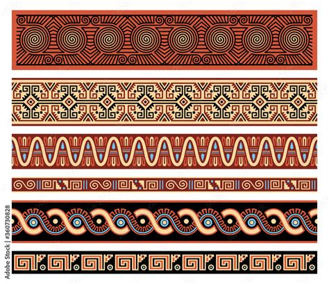 Traditional Native American Aztec Seamless Vector Borders Patterns Set ...